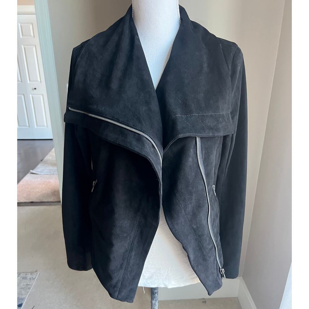 SL8 black faux suede chic asymmetric jacket size small
